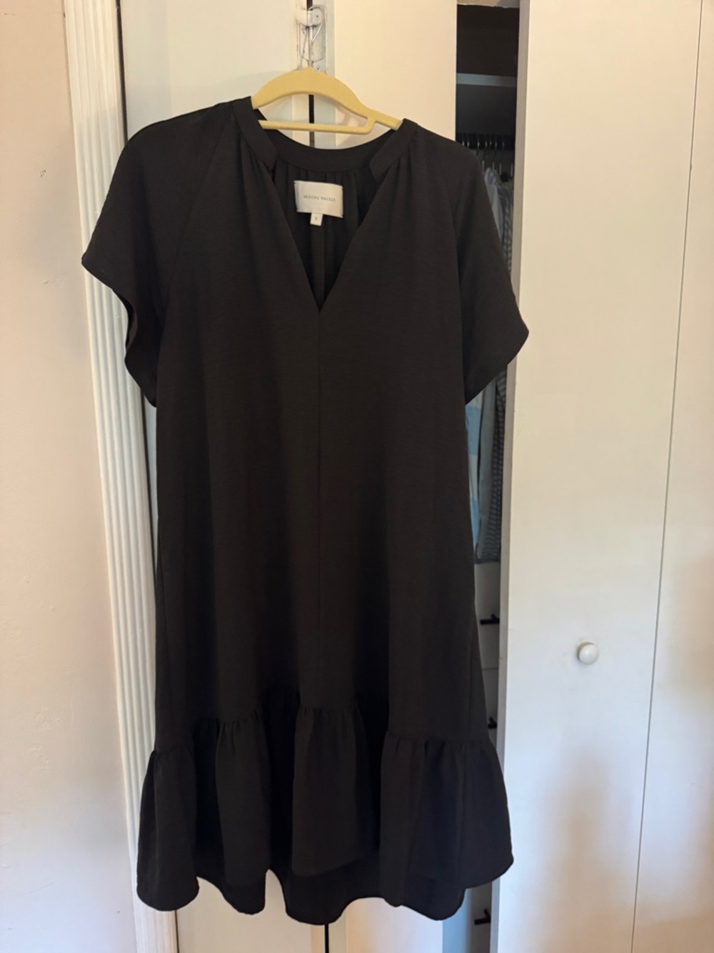 Brochu Walker Black Ruffle-Hem Midi Dress